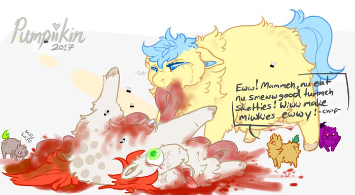 46472 - artist_pumpiikin blood cannibalism explicit foals mama mare miwkies roadkill tummeh_sketties yum
