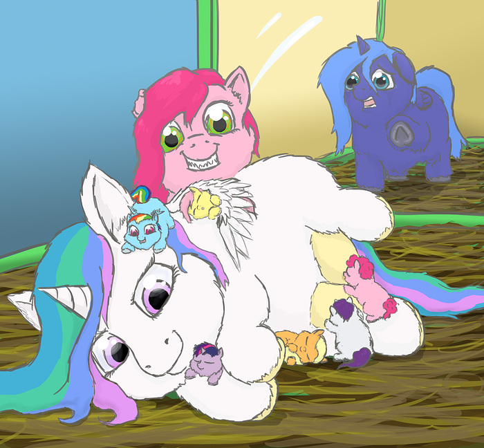 29966 - artist_jberg360 cage celestia crying full_autism luna main_six mlp mlp_as_fluffies nibbles nursing princess_celestia safe shit_edit