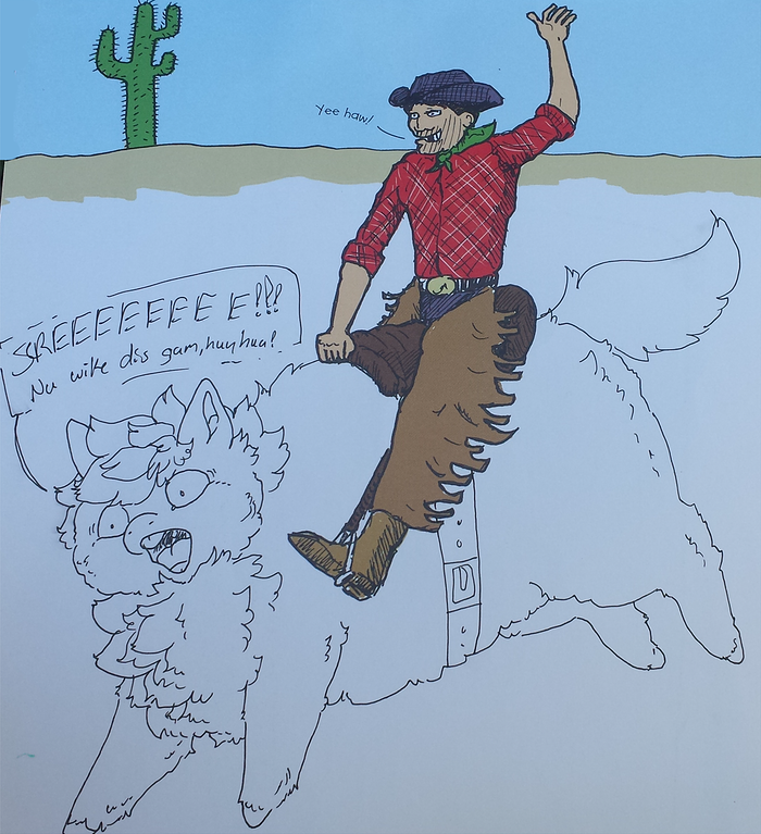 46924 - Doodle_book artist_pumpiikin cowboy doodle giant_fluffy no_wike_dis_game photo riding_a_fluffy safe screeeeee yee_haw