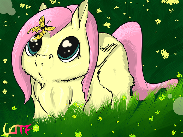 43029 - artist_whatthefluff butterfly flowers fluffyshy grass hugbox kawaii safe