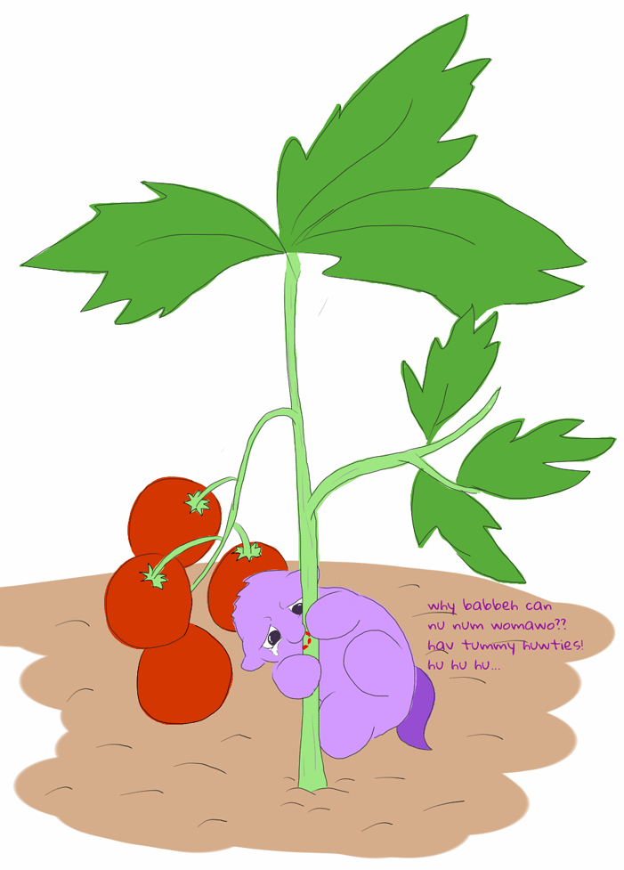 21396 - artist_carpdime confused foal food hungry impending_diarrhea_from_unweaned_foal_eating_solid_food impending_poisoning little_babbeh_can't_even_eat_a_tomato safe tomato