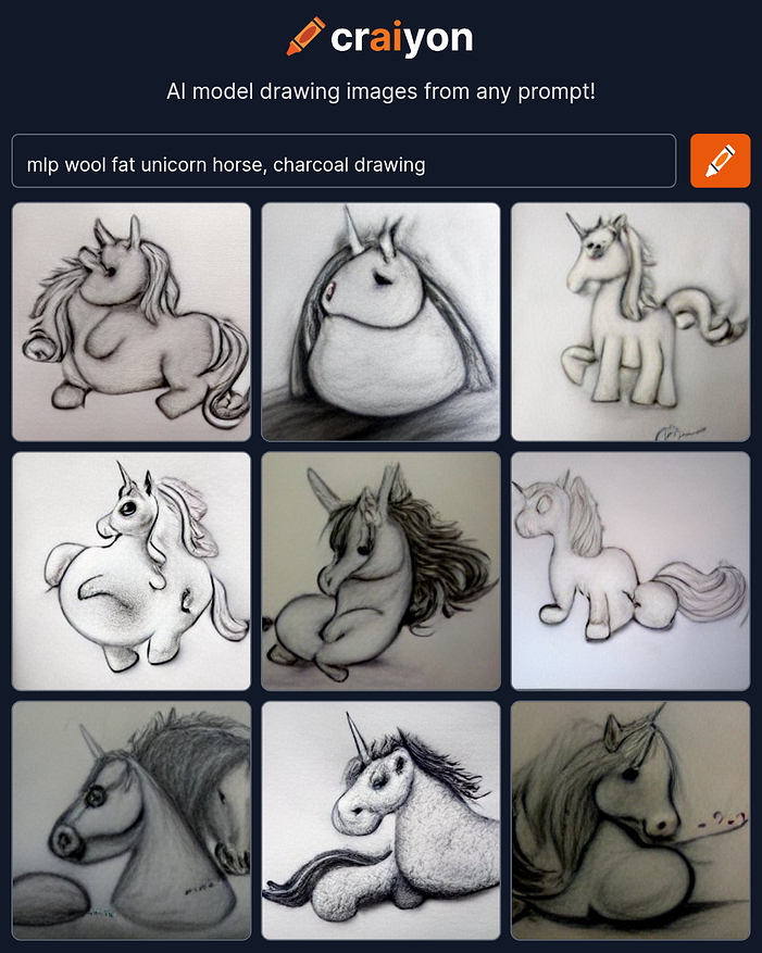 craiyon_215230_mlp_wool_fat_unicorn_horse__charcoal_drawing