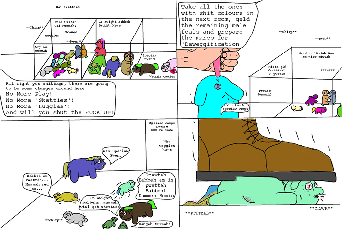 25001 - author_the_pastry_knight comic_happy_fluffy_breeders_by_The_Pastry_Knight crushed_by_boot foals fuck_drawing_hands impending_deweggification nuwongahappehfwuffehbweedeh safe sorting why_are_there_so_many_to_