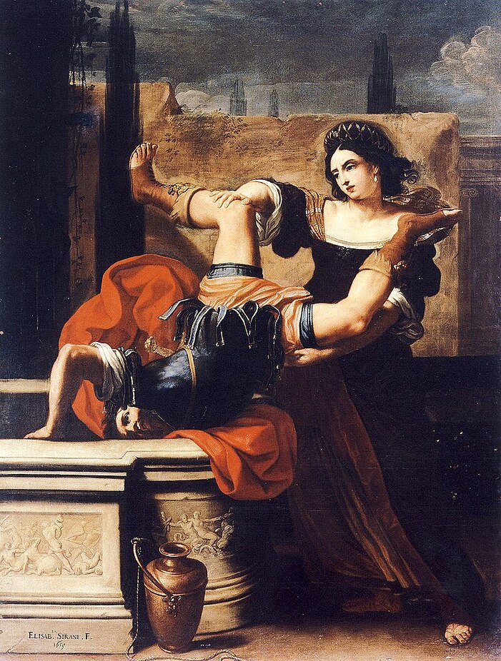 Sirani,Elisabetta-Timoclea_uccide_il_capitano_di_Alessandro_Magno-_1659