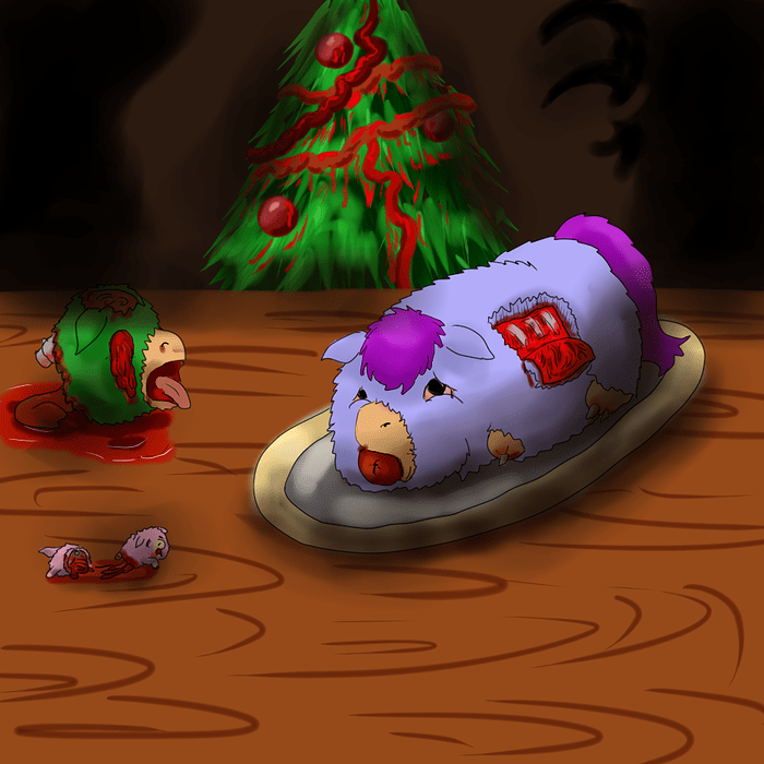 28560 - abuse artist_artist-kun blood christmas-tree fluffy_as_food foal goblin goblin's_xmass tummy_sketties