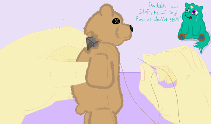 21044 - artist_kibbles_n_tits bad_shit_is_going_to_happen foal heterochromia mills safe stuffy stuffy_friend tear teddy_bear