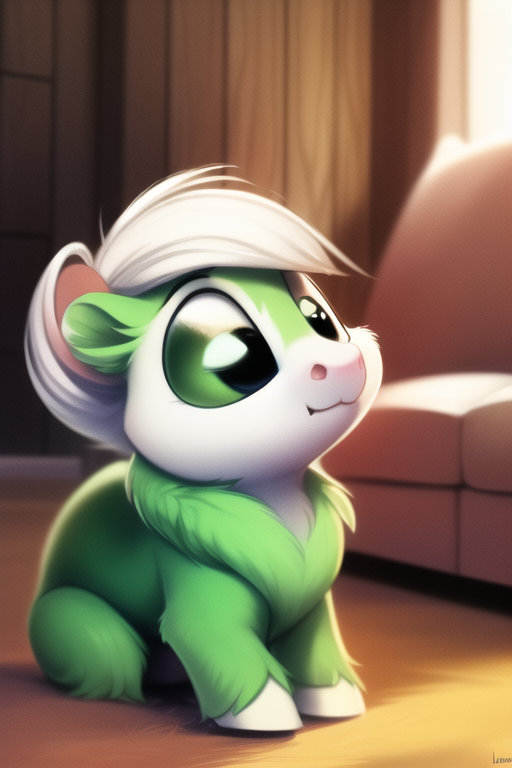 animal, feral, cartoon, big eyes, small mouth, Horse hamster, Green fur, white s-3404219425
