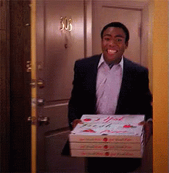 donald glover pizza gif walking in on