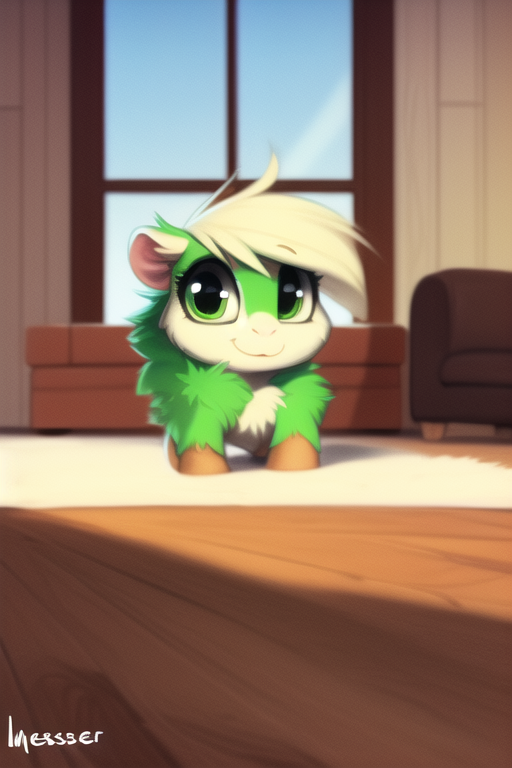 animal, feral, cartoon, big eyes, small mouth, Horse hamster, Green fur, white s-3723078756